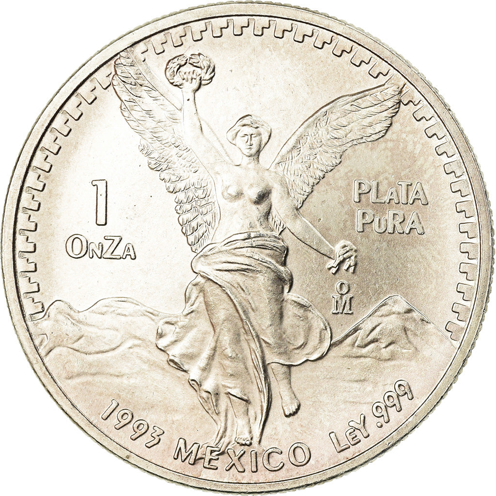 Coin, Mexico, Onza, Troy Ounce of Silver, 1993, Mexico City, MS(60-62), Silver