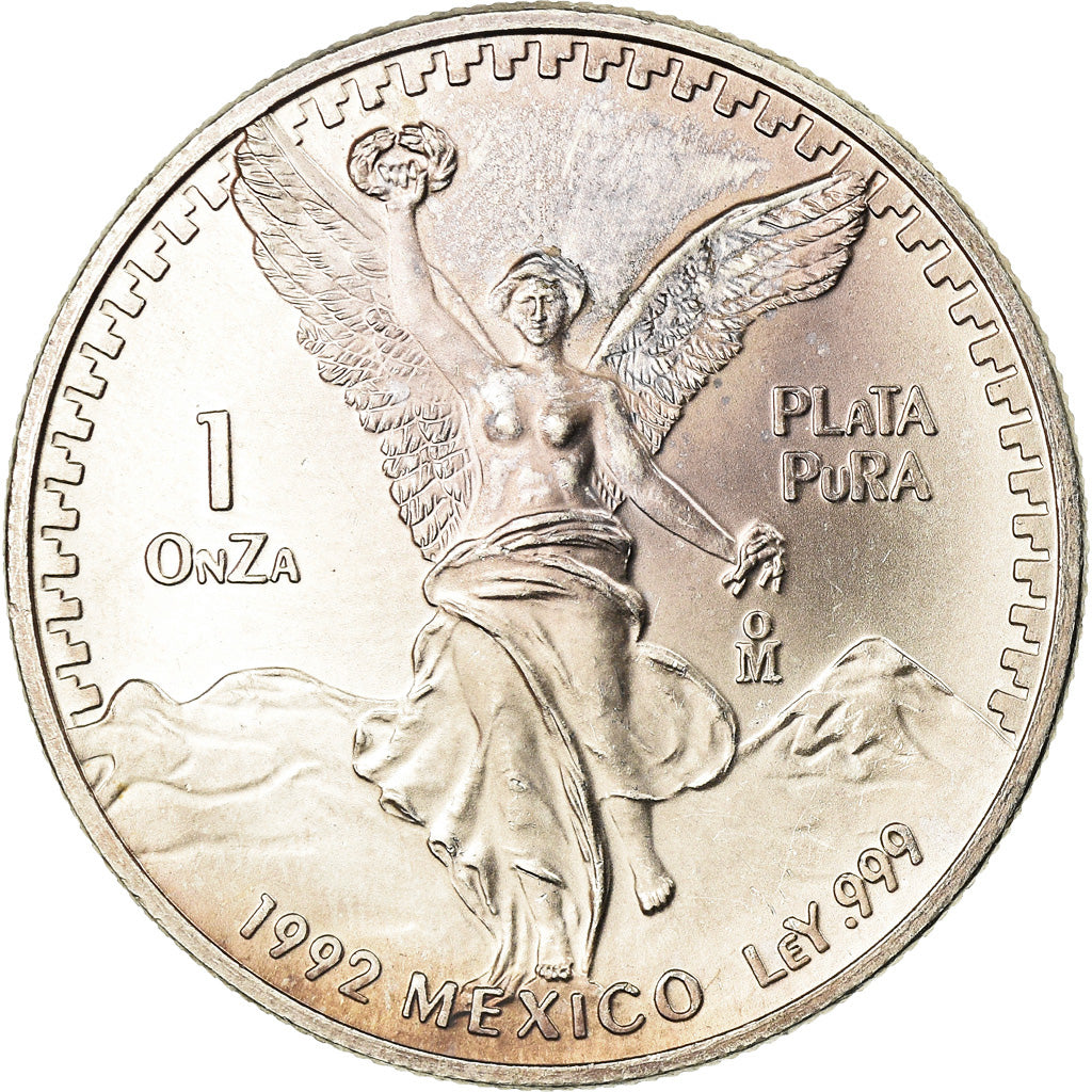 Moneta, Mexico, Onza, Troy Ounce of Silver, 1992, Mexico City, MS(60-62)
