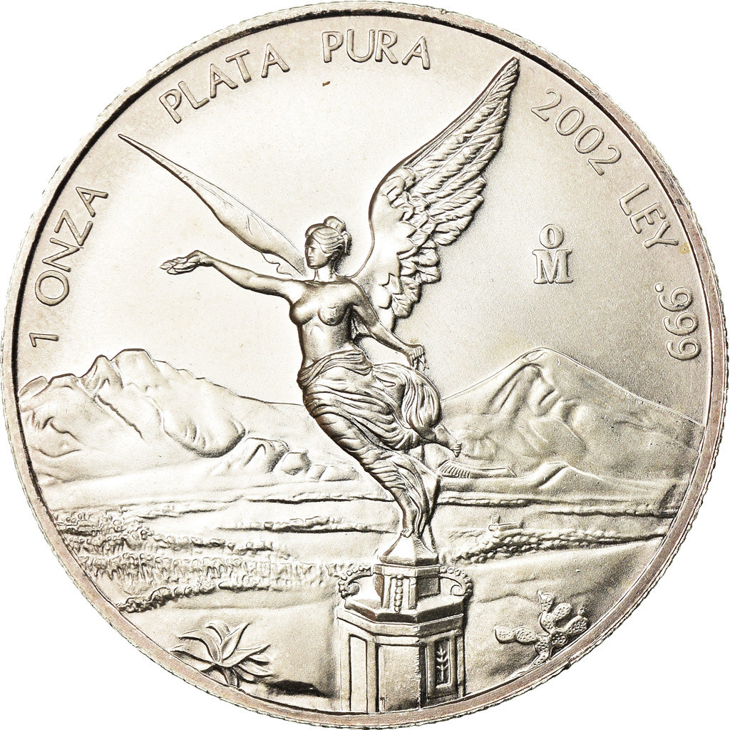 Coin, Mexico, Onza, Troy Ounce of Silver, 2002, Mexico City, MS(60-62), Silver