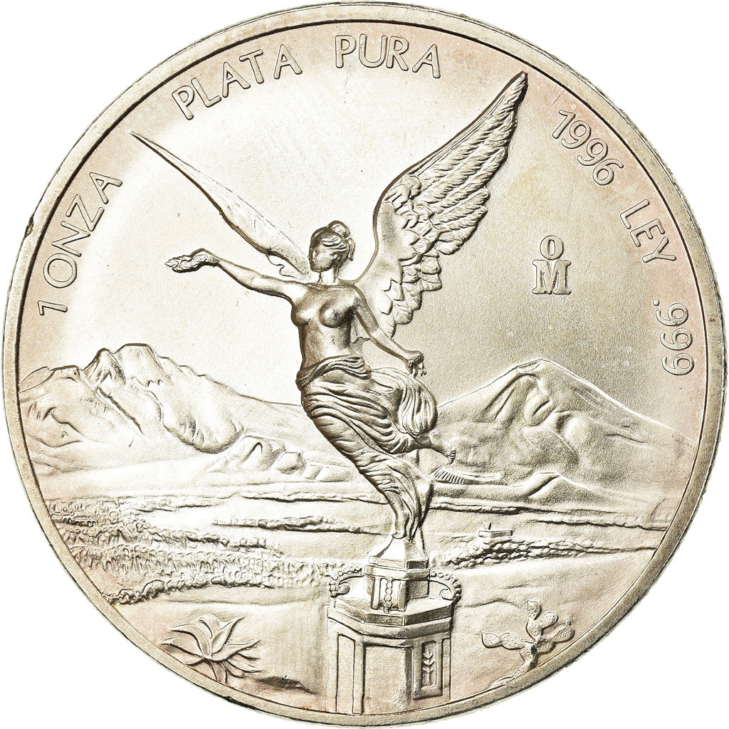 Coin, Mexico, Onza, Troy Ounce of Silver, 1996, Mexico City, MS(60-62), Silver
