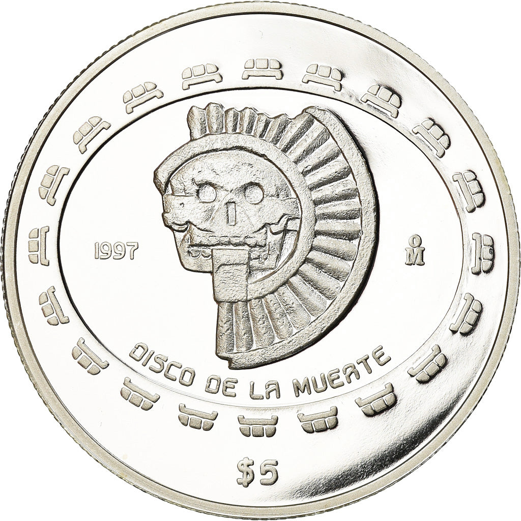 Moneta, Mexico, Disco de la muerte, Onza, Troy Ounce of Silver, 1997, Mexico
