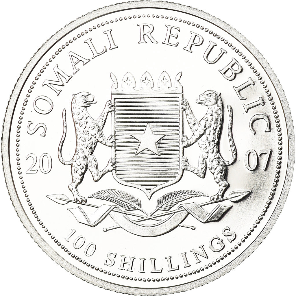 Coin, Somalia, Elephant, 100 Shillings, 2007, Proof, MS(65-70), Silver, KM:182