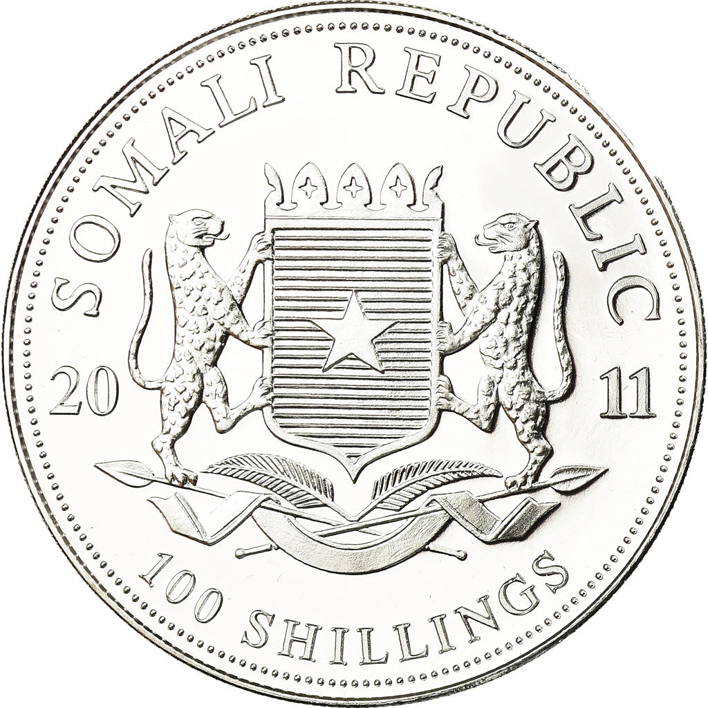 Coin, Somalia, Elephant, 100 Shillings, 2011, Proof, MS(65-70), Silver, KM:230