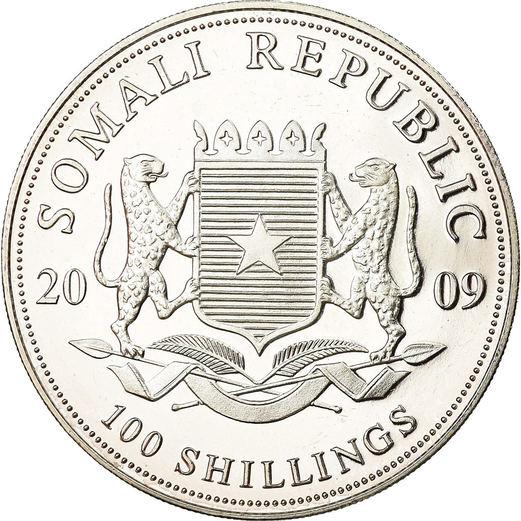 Coin, Somalia, Elephant, 100 Shillings, 2009, Proof, MS(60-62), Silver, KM:212