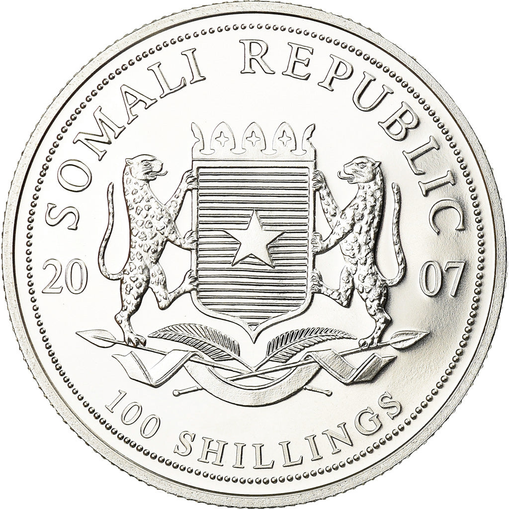 Coin, Somalia, Elephant, 100 Shillings, 2007, Proof, MS(65-70), Silver, KM:182