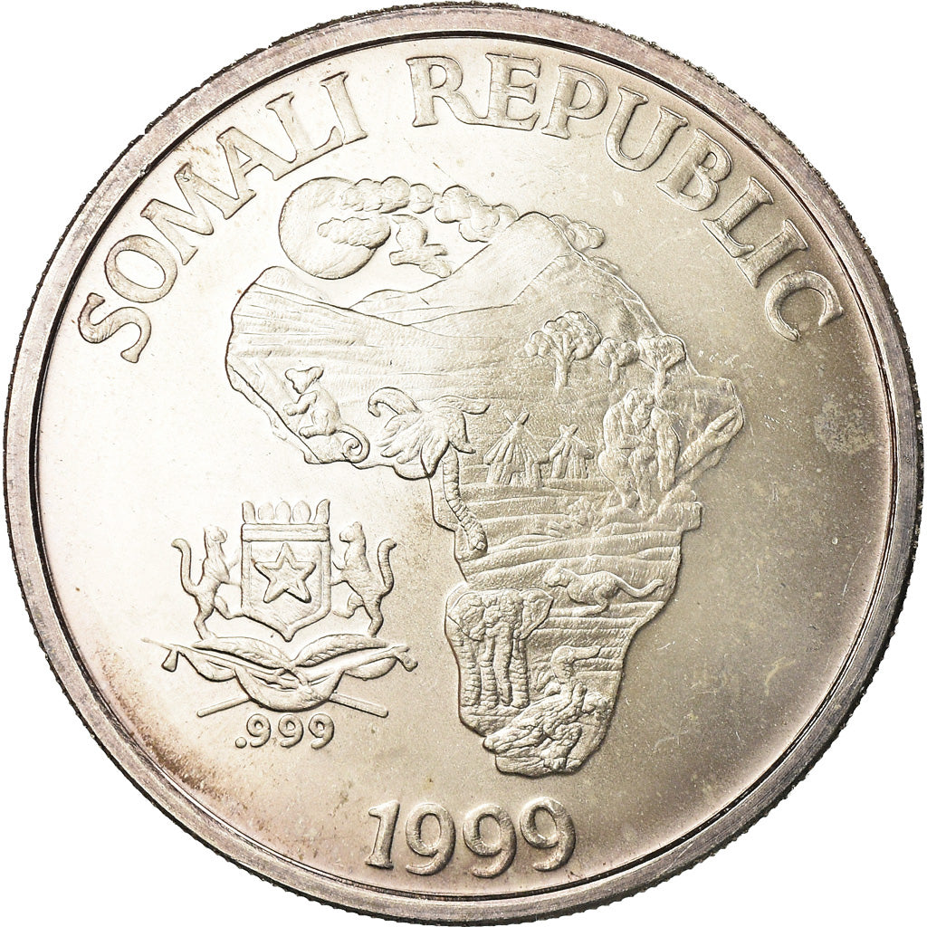 Moneta, Somalia, Monkey, 10 Dollars, 1999, SPL-, Argento