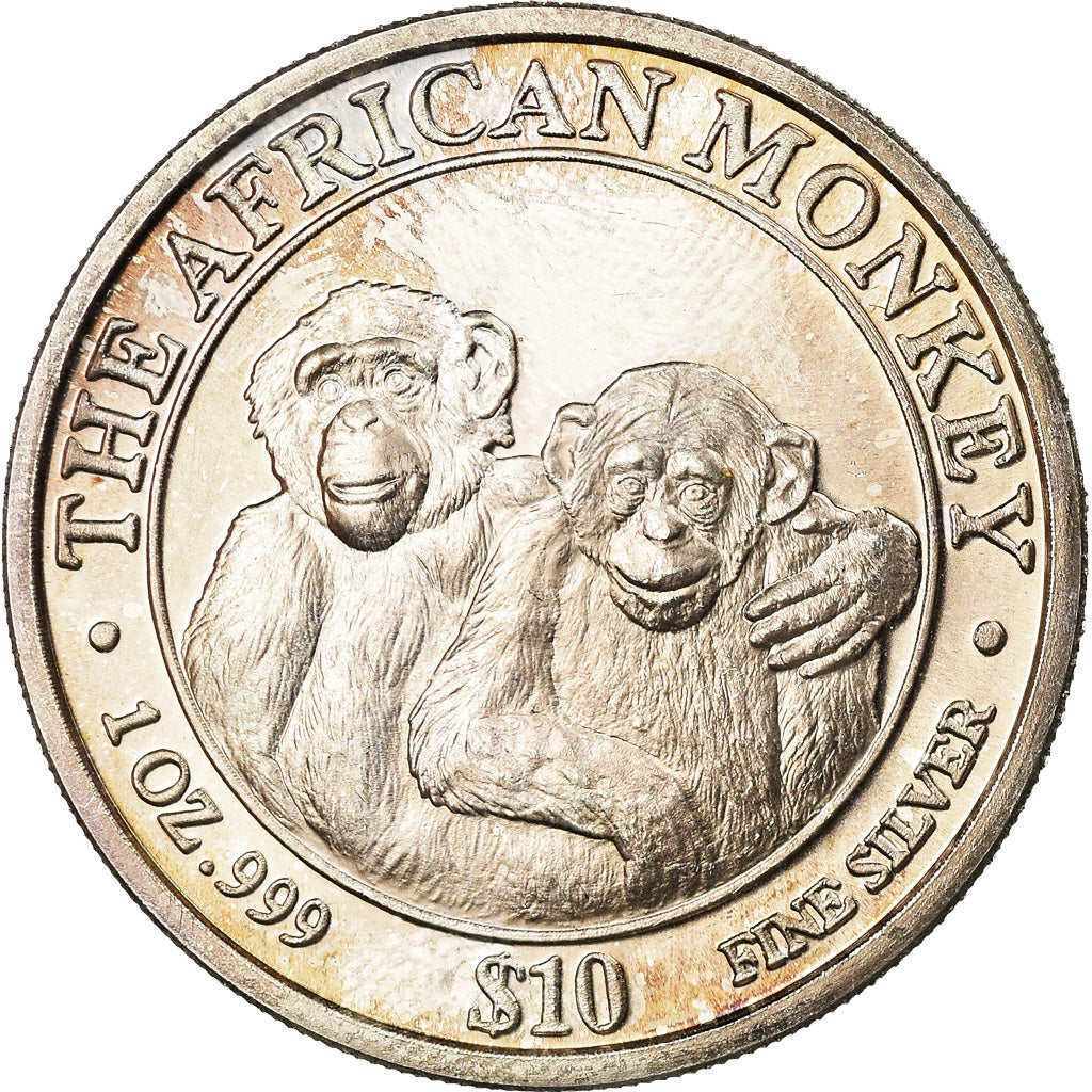 Moneta, Somalia, Monkey, 10 Dollars, 2000, AU(55-58), Srebro, KM:11