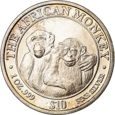 Moneta, Somalia, Monkey, 10 Dollars, 2000, AU(55-58), Srebro, KM:11