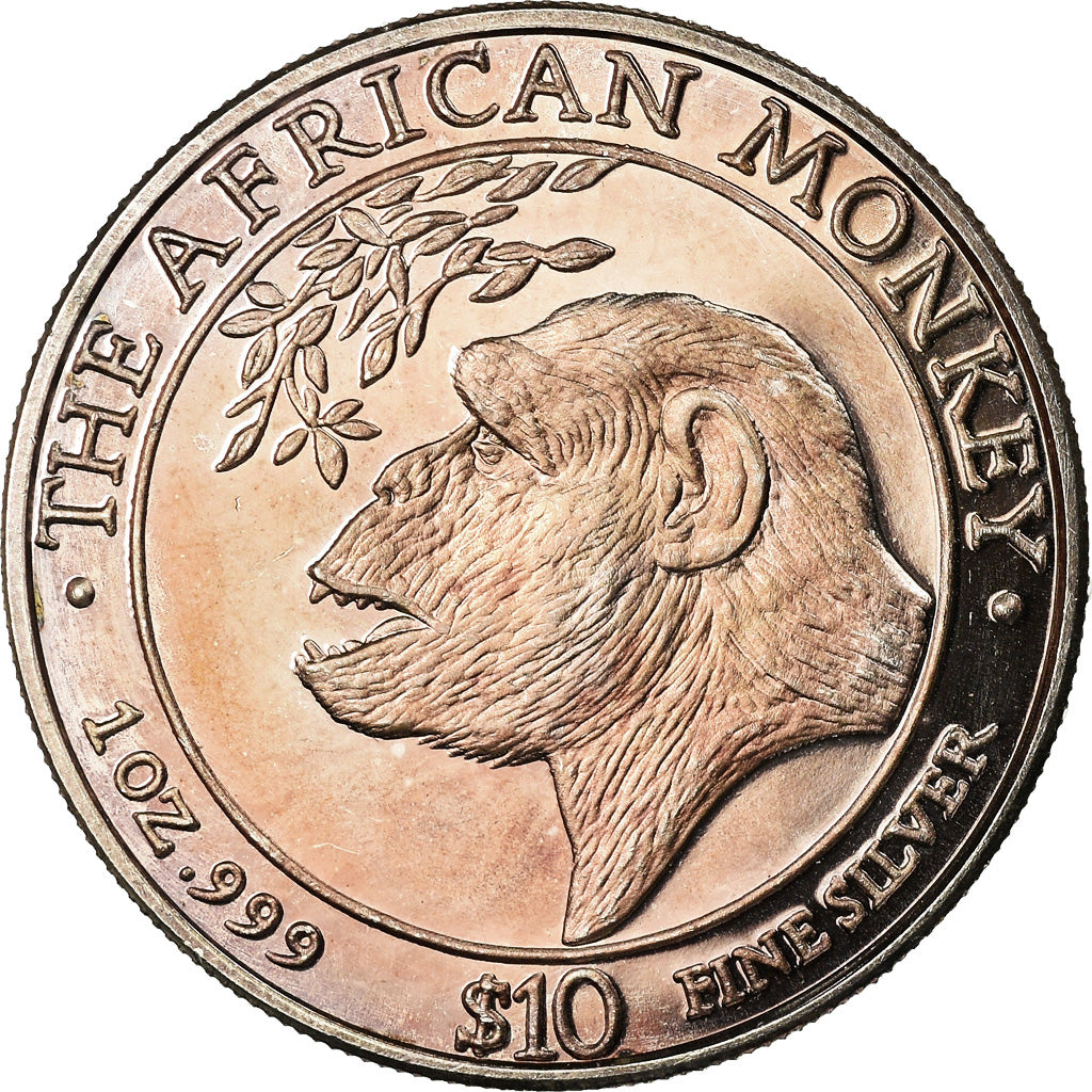 Moneda, Somalia, Monkey, 10 Dollars, 1998, EBC, Plata