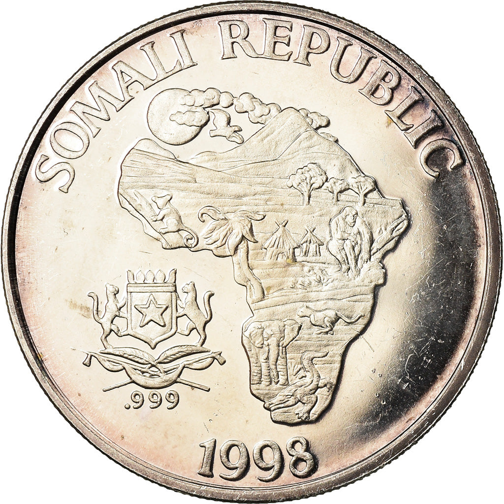 Moneda, Somalia, Monkey, 10 Dollars, 1998, EBC, Plata