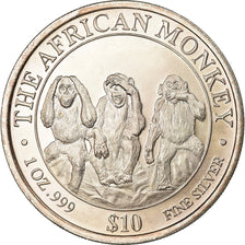 Moneta, Somalia, Monkey, 10 Dollars, 2001, AU(55-58), Srebro
