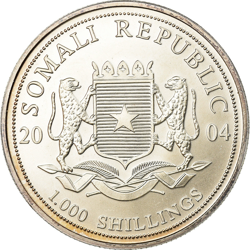 Coin, Somalia, Elephant, 1000 Shillings, 2004, AU(55-58), Silver, KM:183