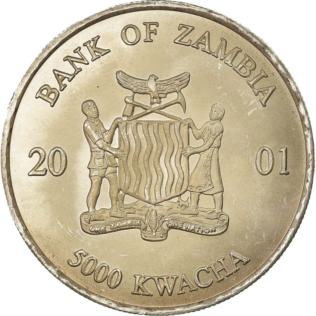 Coin, Zambia, Elephant, 5000 Kwacha, 2001, British Royal Mint, AU(55-58)