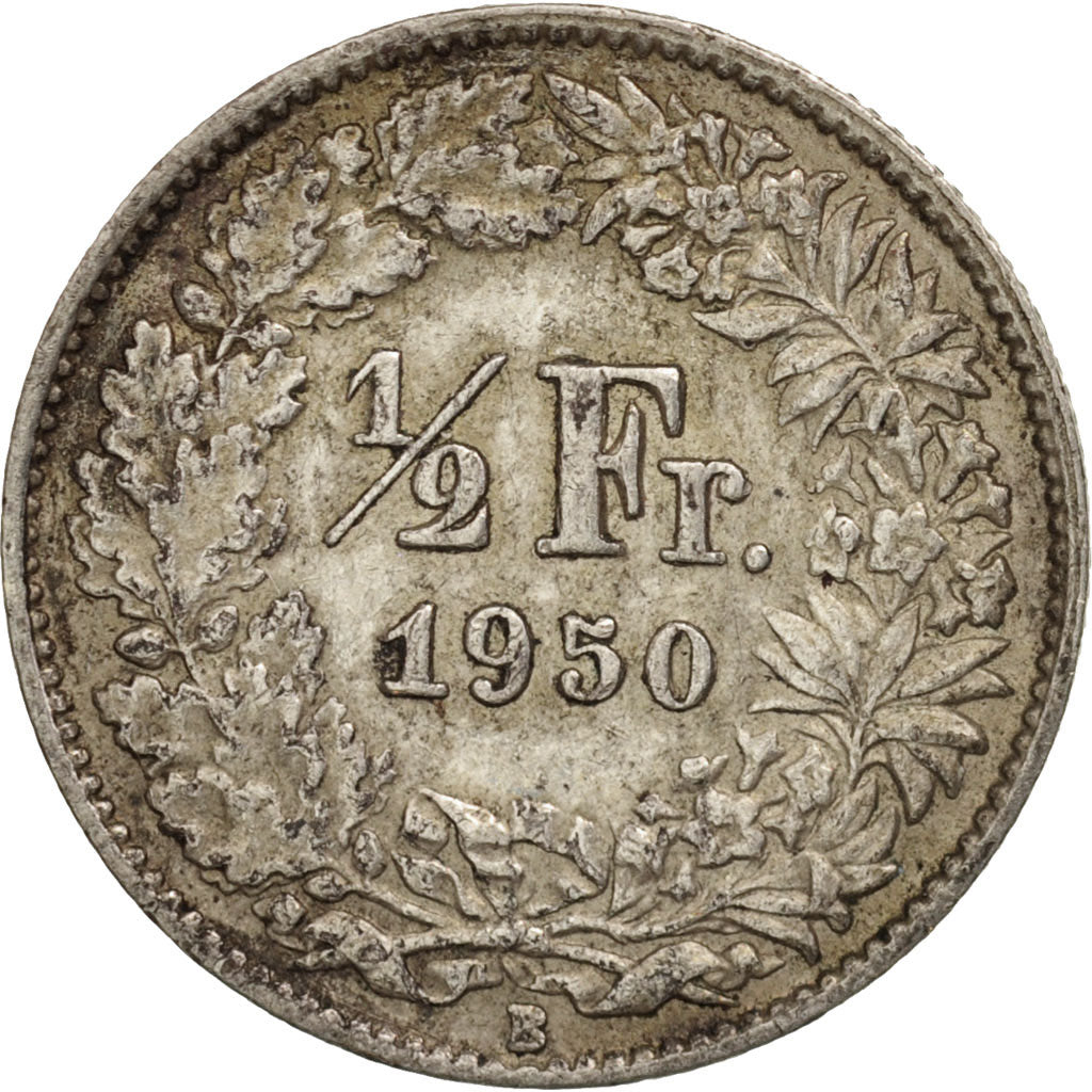 Switzerland, 1/2 Franc, 1950, Bern, EF(40-45), Silver, KM:23