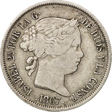 Spain, Isabel II, 40 Centimos, 1867, Cadiz, EF(40-45), Silver, KM:628.2