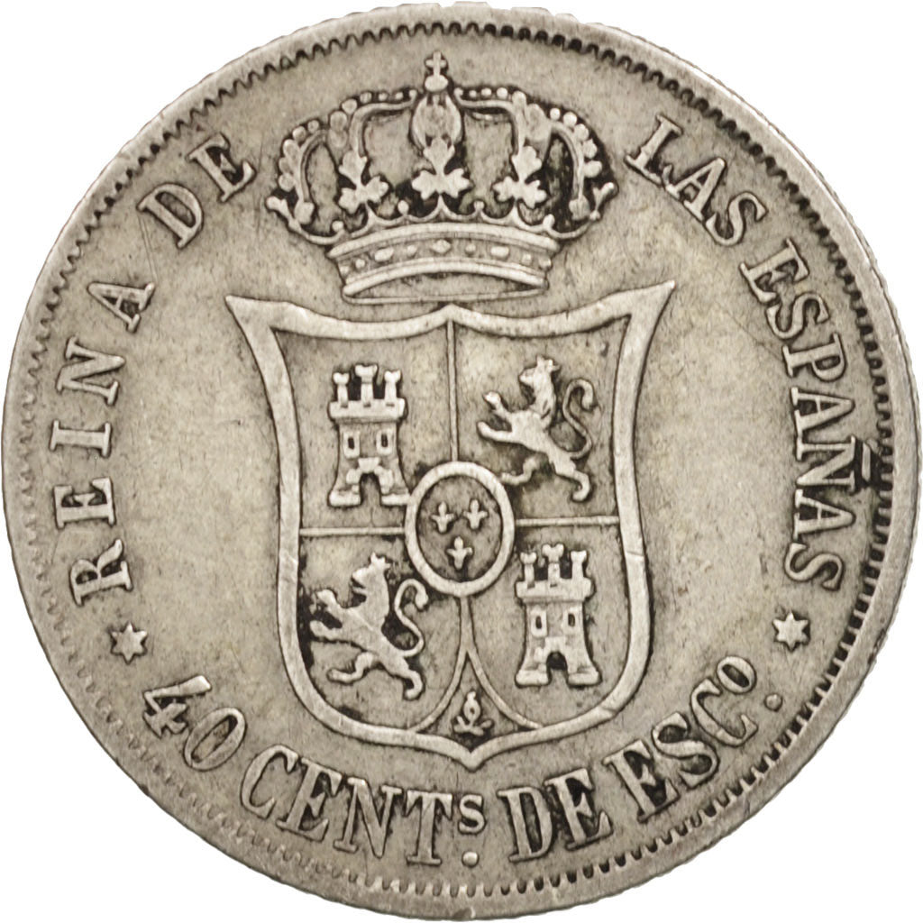 Spain, Isabel II, 40 Centimos, 1867, Cadiz, EF(40-45), Silver, KM:628.2