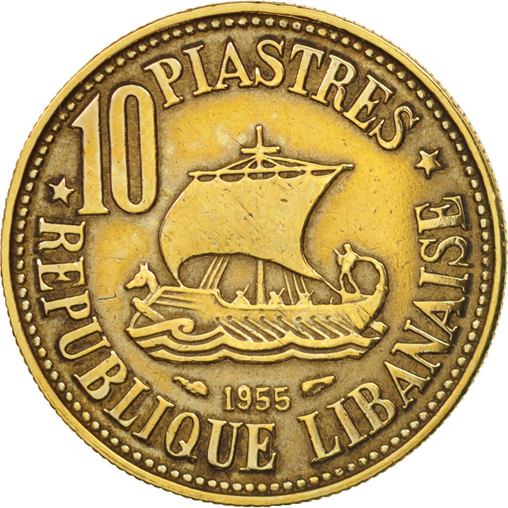 Coin, Lebanon, 10 Piastres, 1955, Paris, AU(50-53), Aluminum-Bronze, KM:23