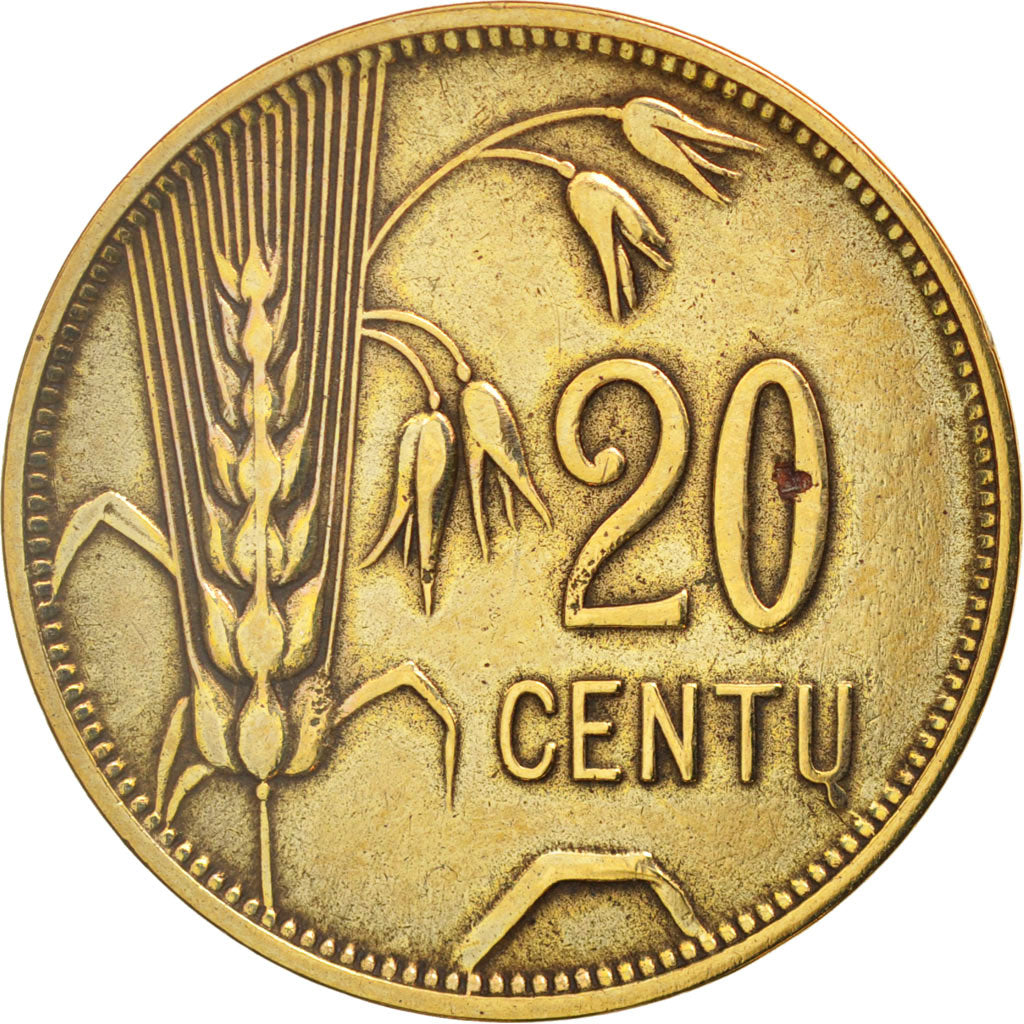 Lithuania, 20 Centu, 1925, King's Norton, EF(40-45), Aluminum-Bronze, KM:74