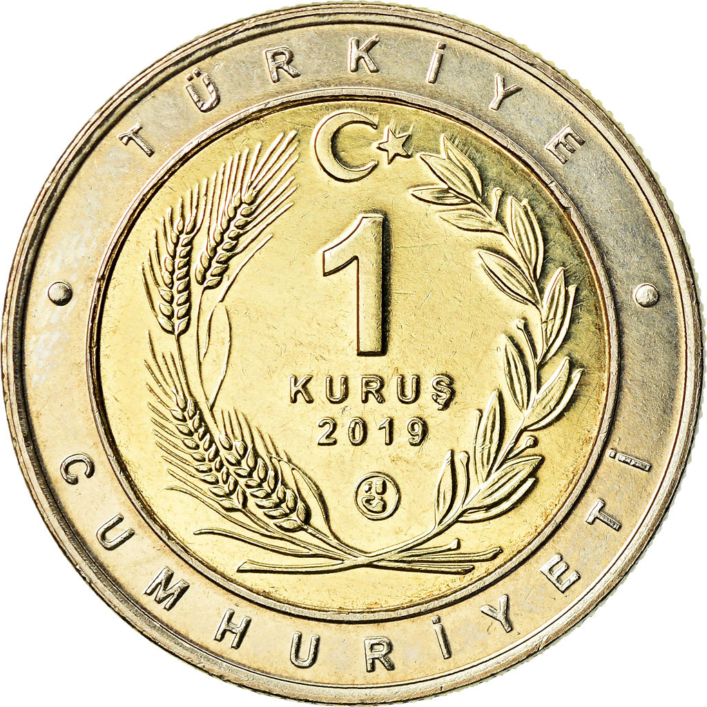 Moneta, Turcja, Grive litorne, Kurus, 2019, MS(63), Bimetaliczny