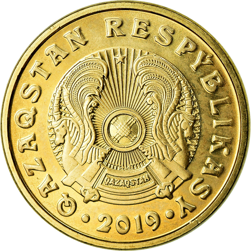 Moneta, Kazakistan, 5 Tenge, 2019, Kazakhstan Mint, SPL, Acciaio placcato ottone