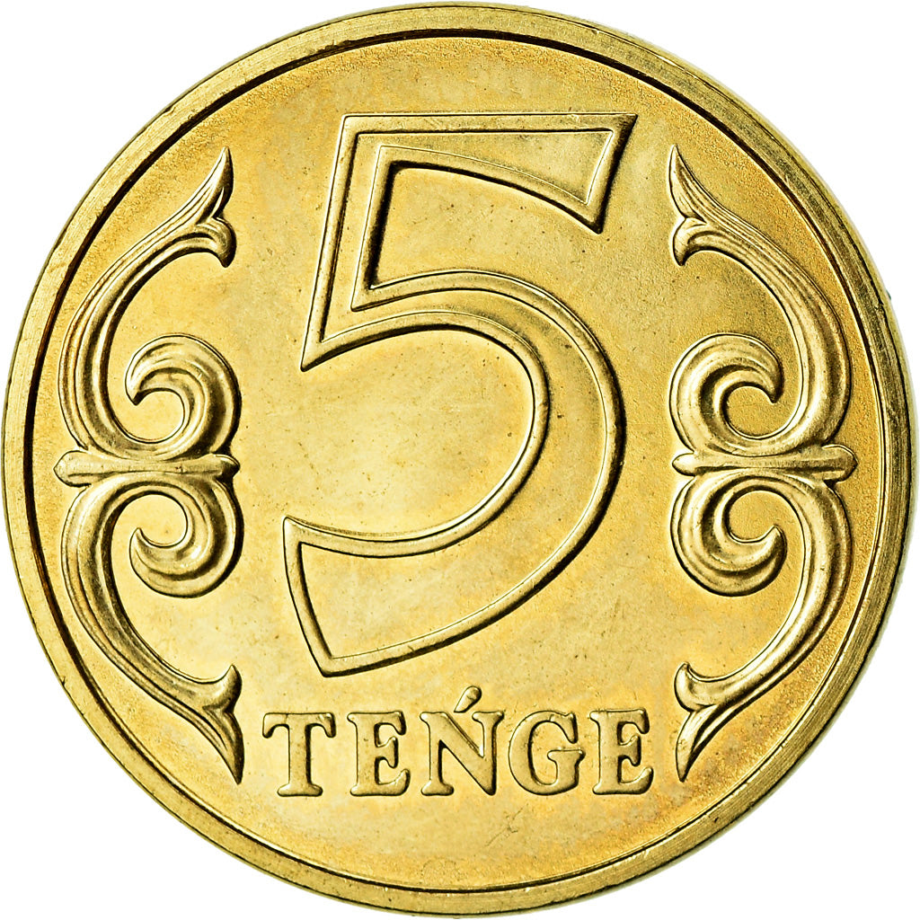 Moneta, Kazakistan, 5 Tenge, 2019, Kazakhstan Mint, SPL, Acciaio placcato ottone