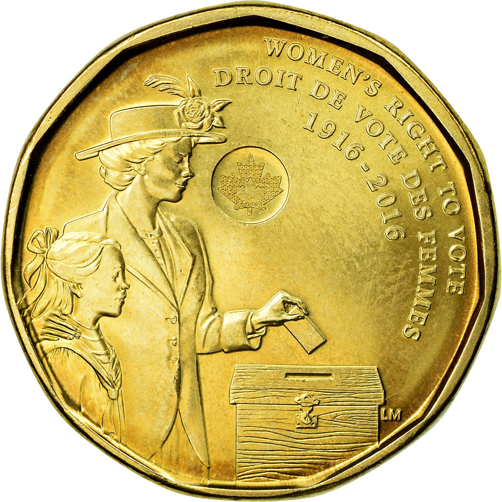 Coin, Canada, Dollar, 2016, Royal Canadian Mint, Droit de vote des femmes