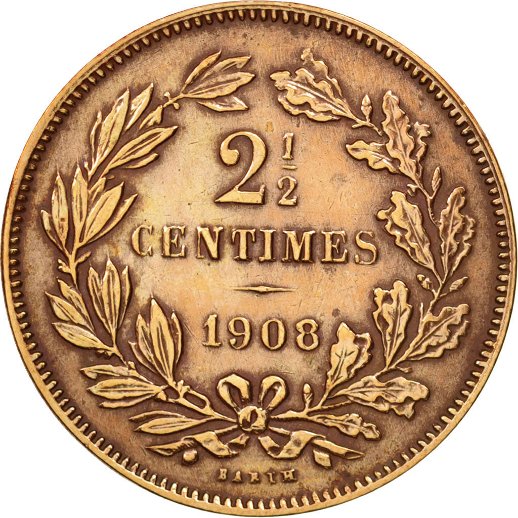 Coin, Luxembourg, William III, 2-1/2 Centimes, 1908, Utrecht, AU(55-58), Bronze