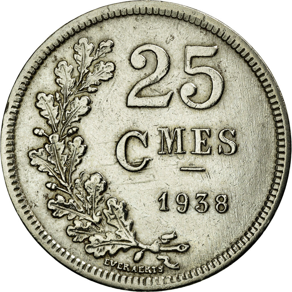 Coin, Luxembourg, Charlotte, 25 Centimes, 1938, AU(50-53), Copper-nickel