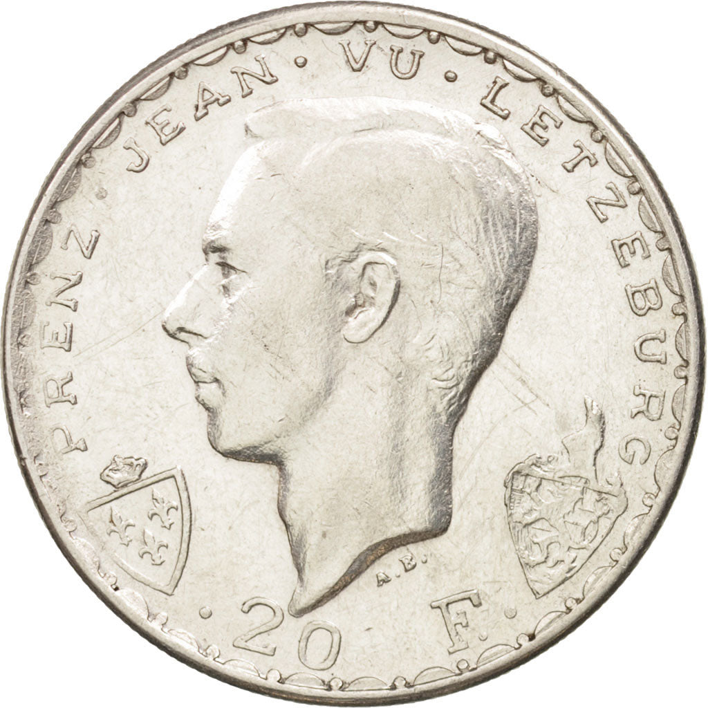 Luxembourg, Charlotte, 20 Francs, 1946, AU(50-53), Silver, KM:47