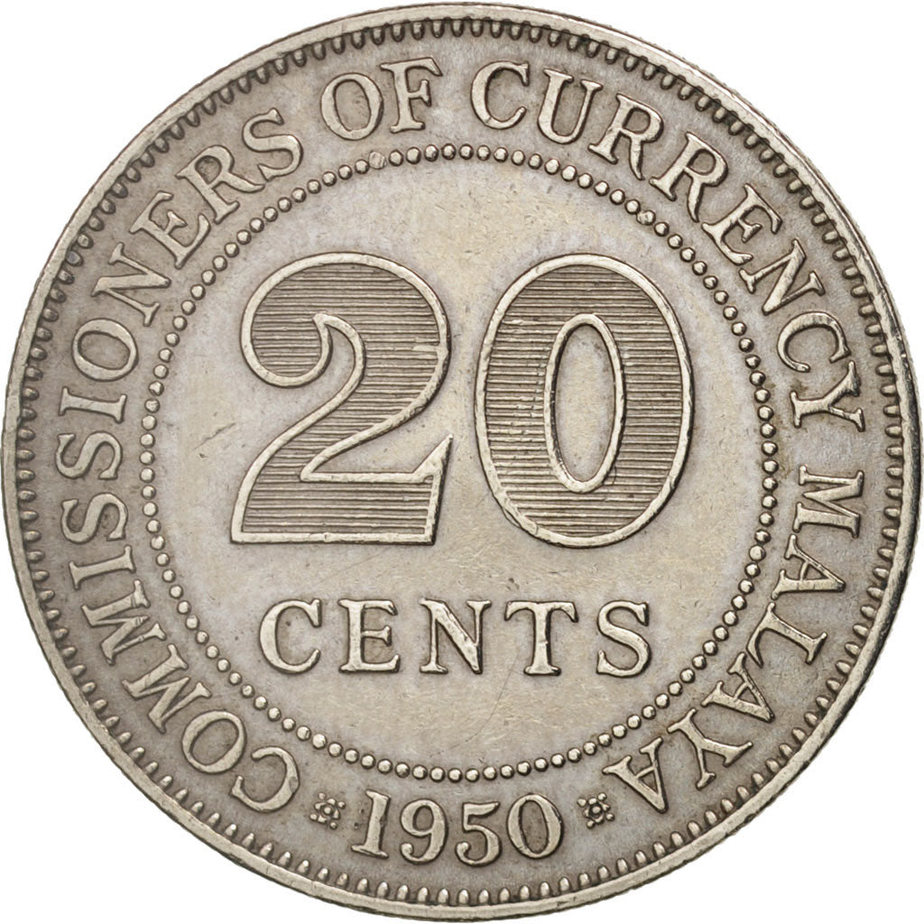 Coin, MALAYA, 20 Cents, 1950, EF(40-45), Copper-nickel, KM:9