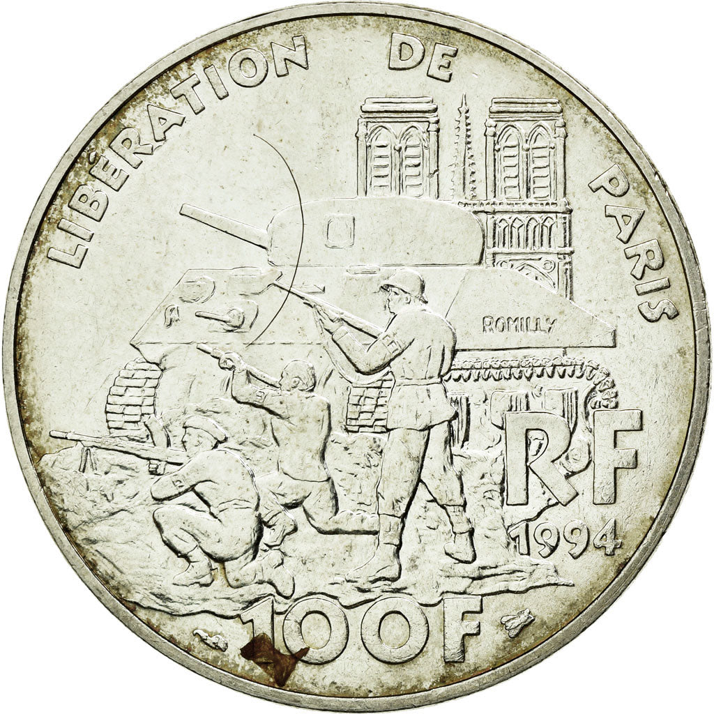 Coin, France, Libération de Paris, 100 Francs, 1994, AU(50-53), Silver