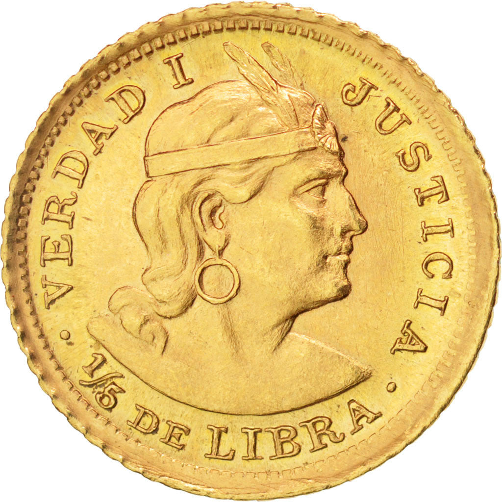 Peru, 1/5 Libra, Pound, 1968, Lima, MS(60-62), Gold, KM:210