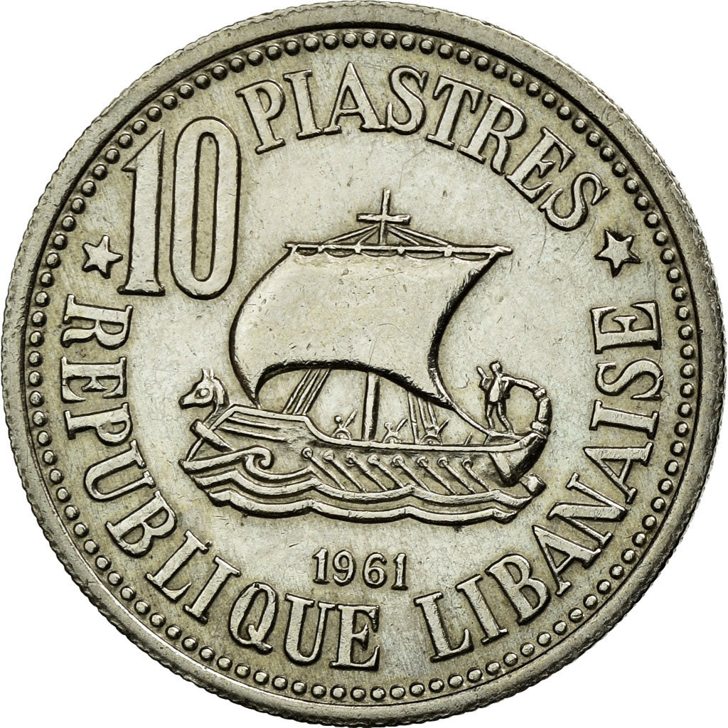 Coin, Lebanon, 10 Piastres, 1961, AU(50-53), Copper-nickel, KM:24