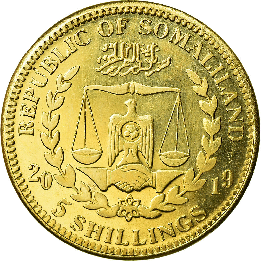 Coin, Somaliland, 5 Shillings, 2019, Chiens - Boxer, MS(63), Brass