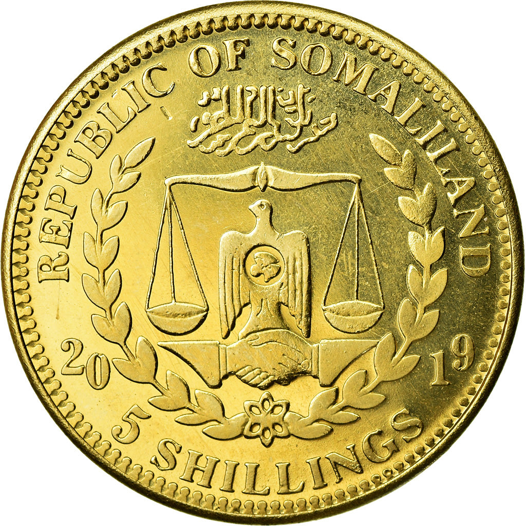 Moneta, Somaliland, 5 Shillings, 2019, Chiens - Boxer, SPL, Ottone