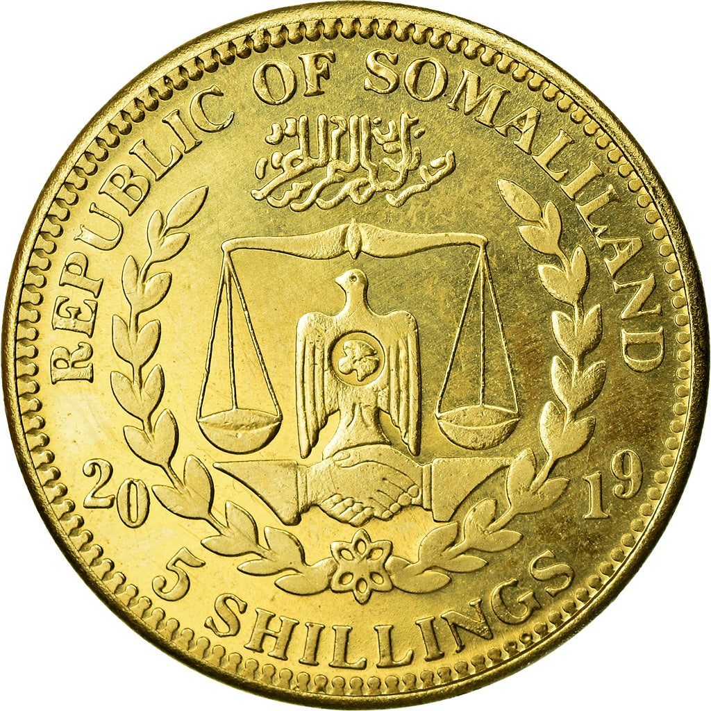 Coin, Somaliland, 5 Shillings, 2019, Chiens - Boxer, MS(63), Brass