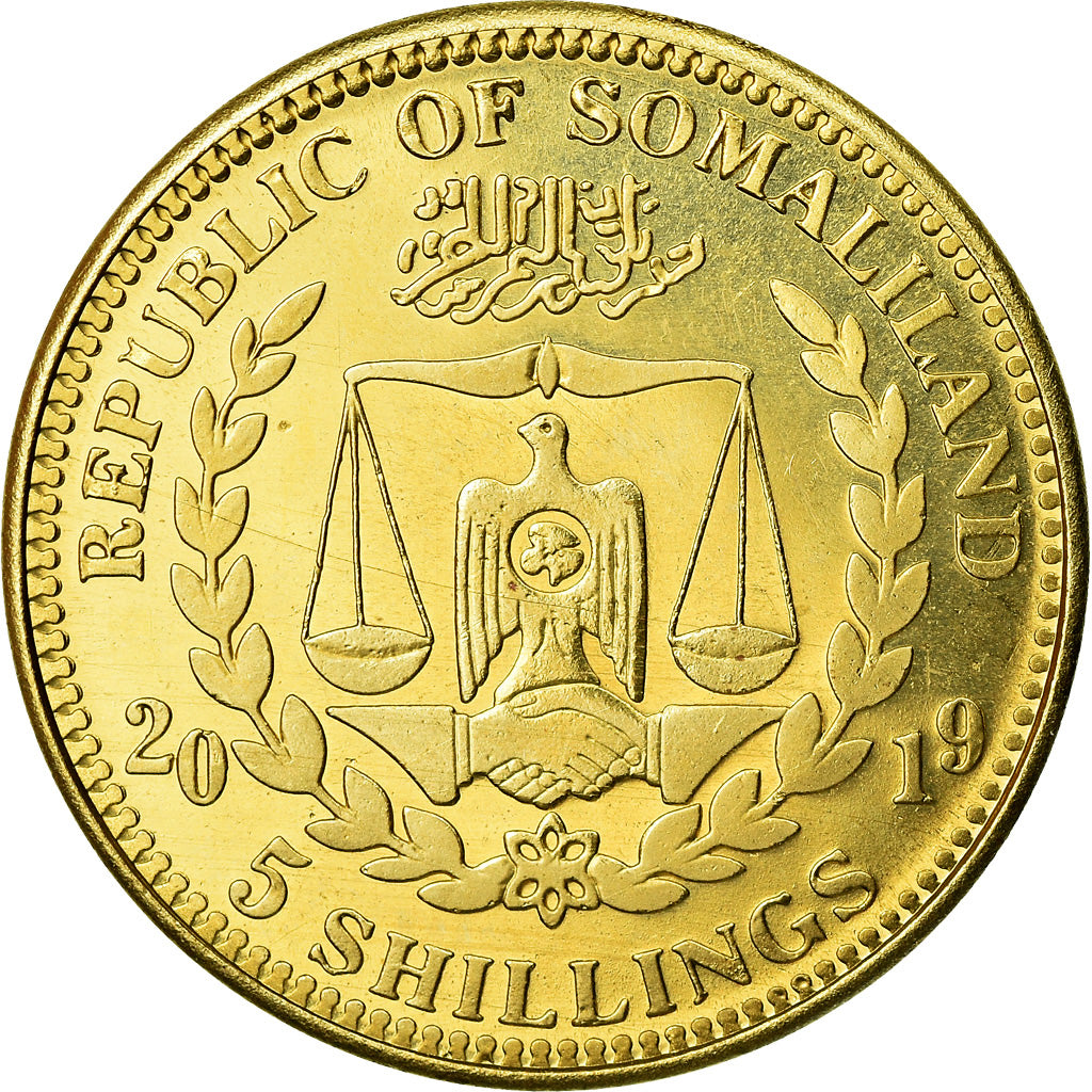 Moneta, Somaliland, 5 Shillings, 2019, Chiens - Berger allemand, SPL, Ottone