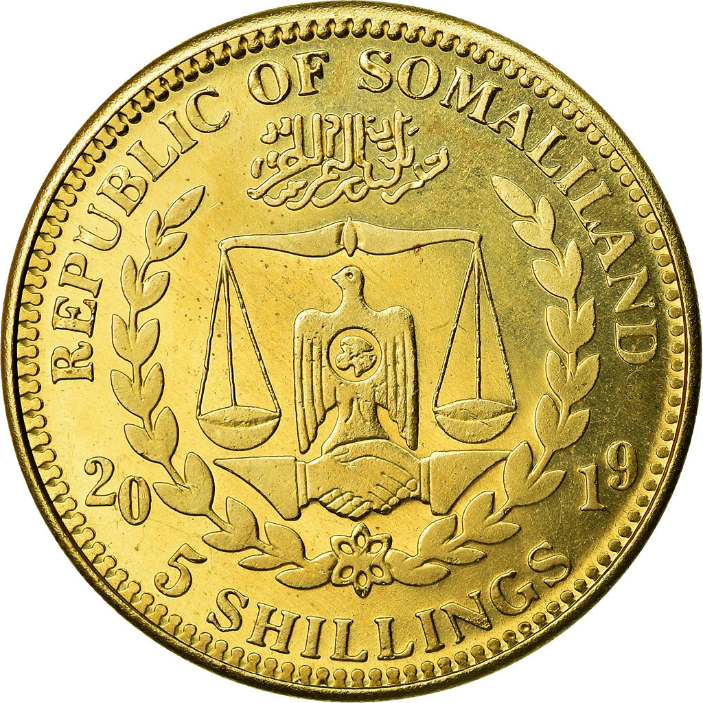 Coin, Somaliland, 5 Shillings, 2019, Chiens - Berger allemand, MS(63), Brass