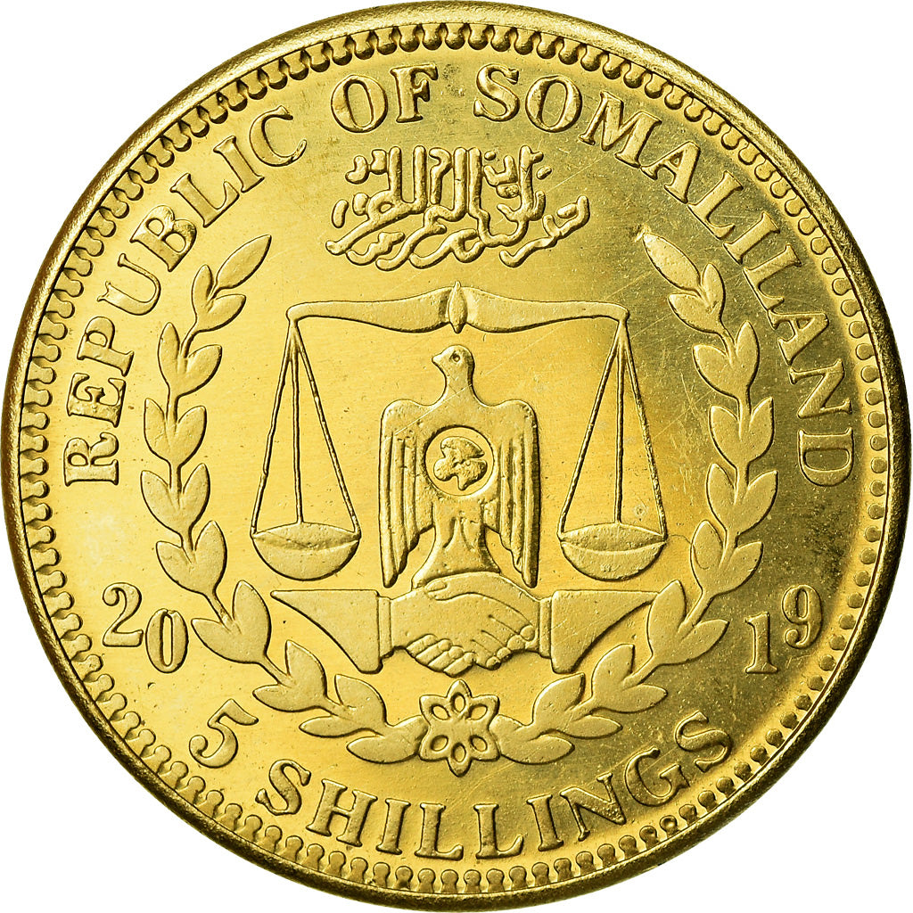 Moneta, Somaliland, 5 Shillings, 2019, Chiens - Beagle, SPL, Ottone