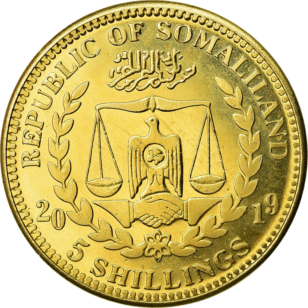 Coin, Somaliland, 5 Shillings, 2019, Chiens - Beagle, MS(63), Brass