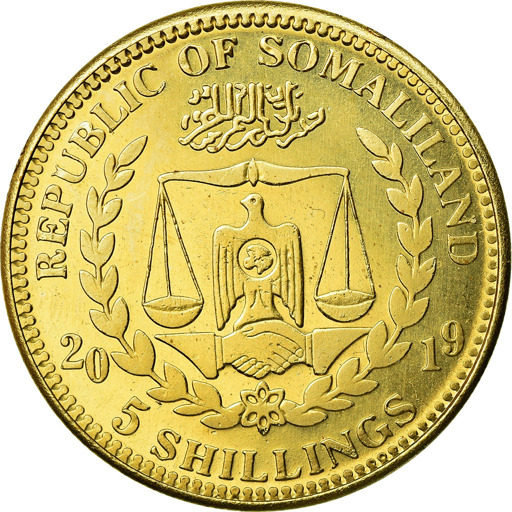 Moneta, Somaliland, 5 Shillings, 2019, Chiens - Beagle, SPL, Ottone