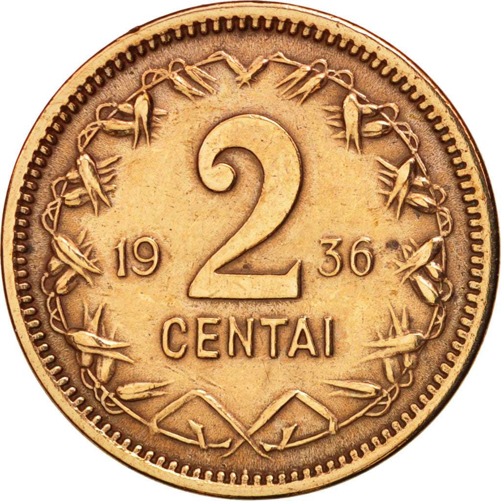Lithuania, 2 Centai, 1936, AU(50-53), Bronze, KM:80