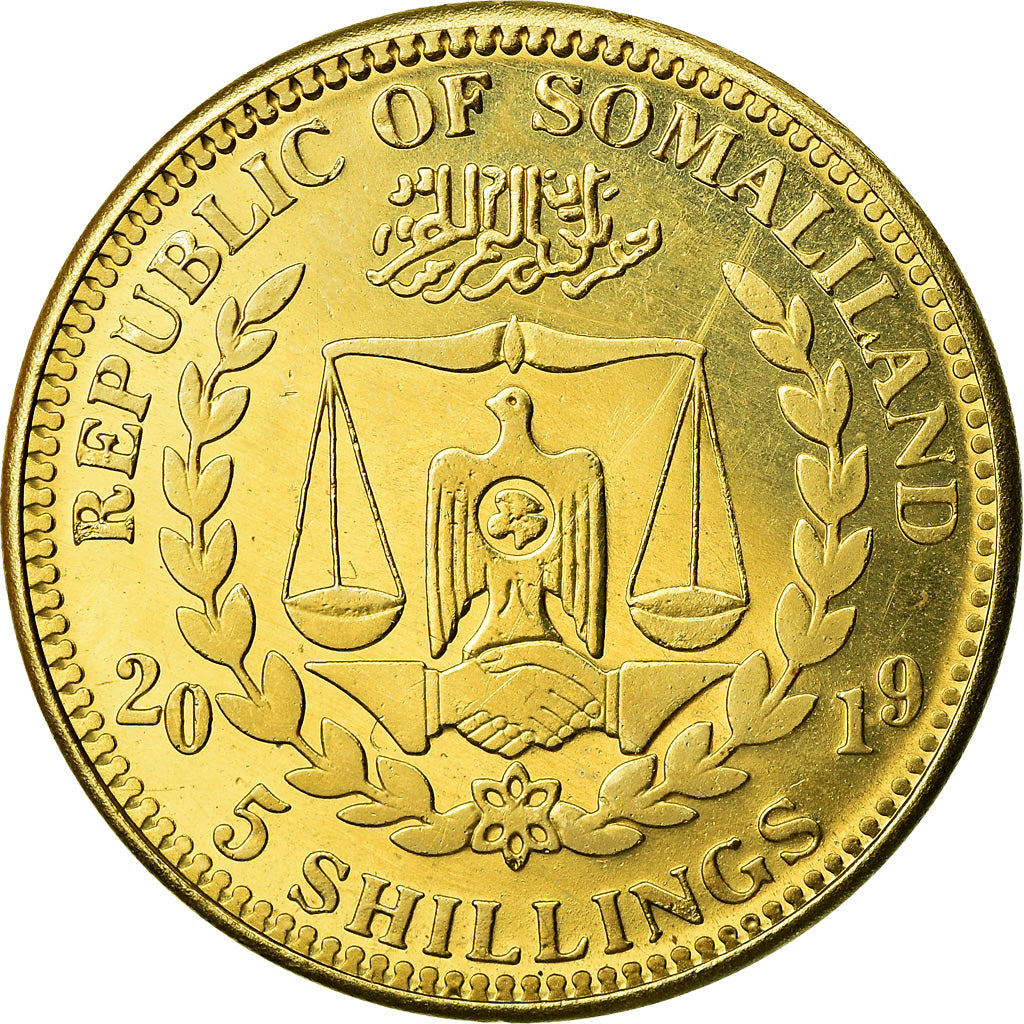 Moneta, Somaliland, 5 Shillings, 2019, Chiens - Beagle, SPL, Ottone