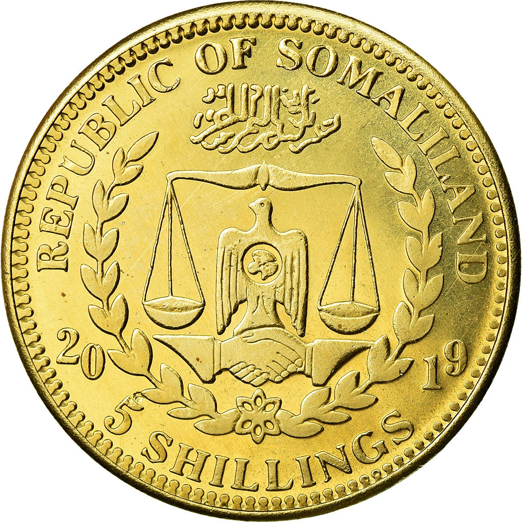 Coin, Somaliland, 5 Shillings, 2019, Chiens - Lévrier afghan, MS(63), Brass