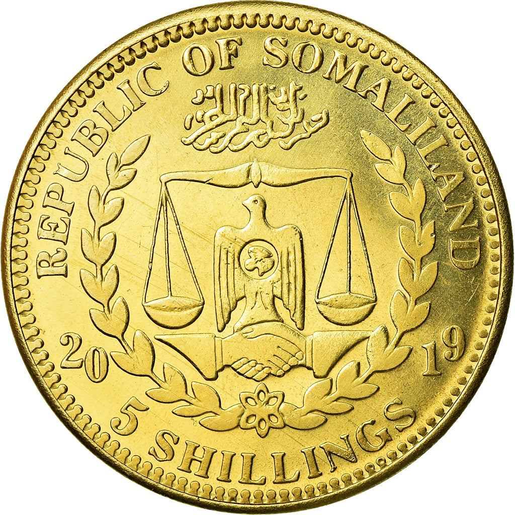 Coin, Somaliland, 5 Shillings, 2019, Chiens - Lévrier afghan, MS(63), Brass