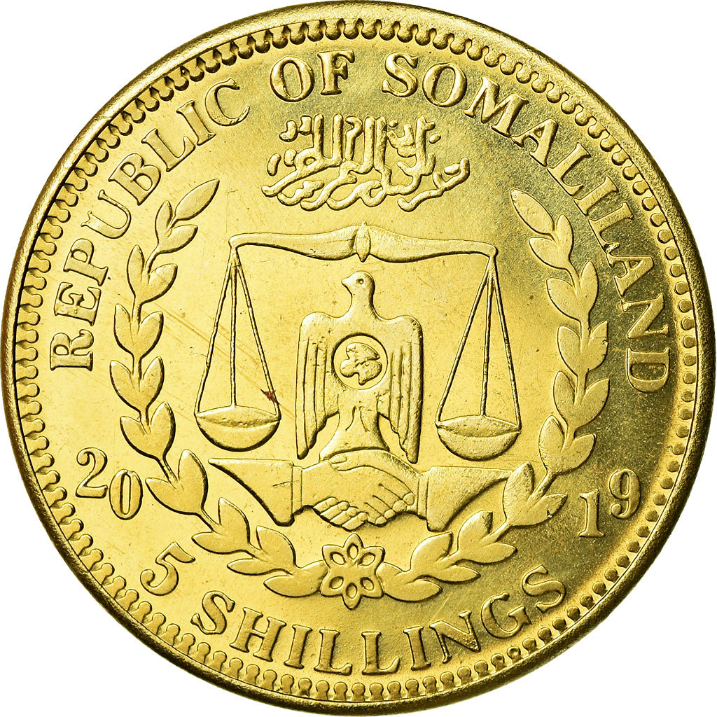 Coin, Somaliland, 5 Shillings, 2019, Chiens - Lévrier afghan, MS(63), Brass