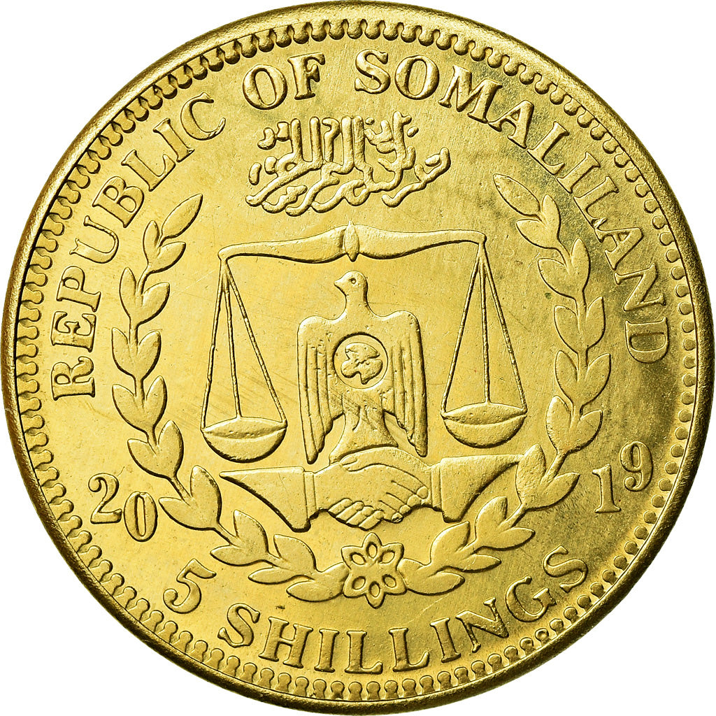 Coin, Somaliland, 5 Shillings, 2019, Chiens - Lévrier afghan, MS(63), Brass