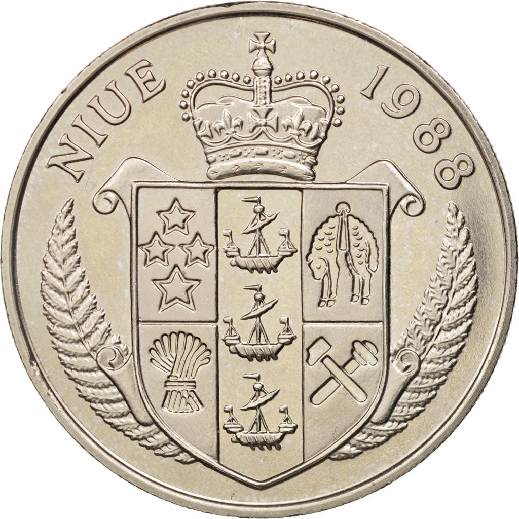 Coin, Niue, Elizabeth II, 5 Dollars, 1988, AU(55-58), Copper-nickel, KM:12
