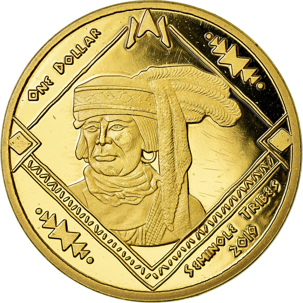 Coin, United States, Dollar, 2019, U.S. Mint, Tribu Séminole, MS(63), Brass