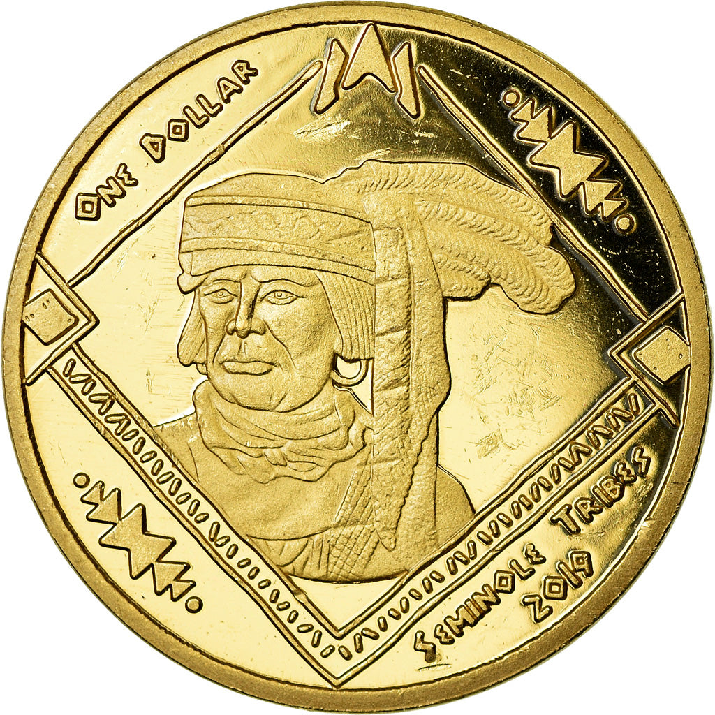 Coin, United States, Dollar, 2019, U.S. Mint, Tribu Séminole, MS(63), Brass